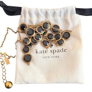 Kate Spade Crystal Confetti Long Station Necklace Bezel Black Stone Gold Tone